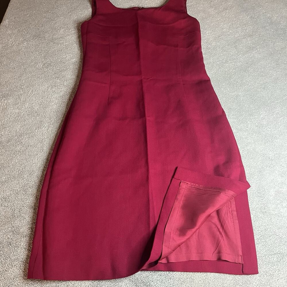 Vintage 90s Ann Taylor 100% Wool Sheath Dress Magenta Pink Midi Sz 8 Back Slit